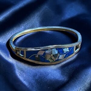 Taxco Blue and Silver Mosaic Abalone Bracelet